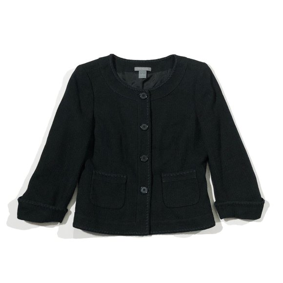 Ann Taylor Womens Size 6 Black Collarless 3/4 Sleeve Button Front Knit Blazer - Picture 1 of 8